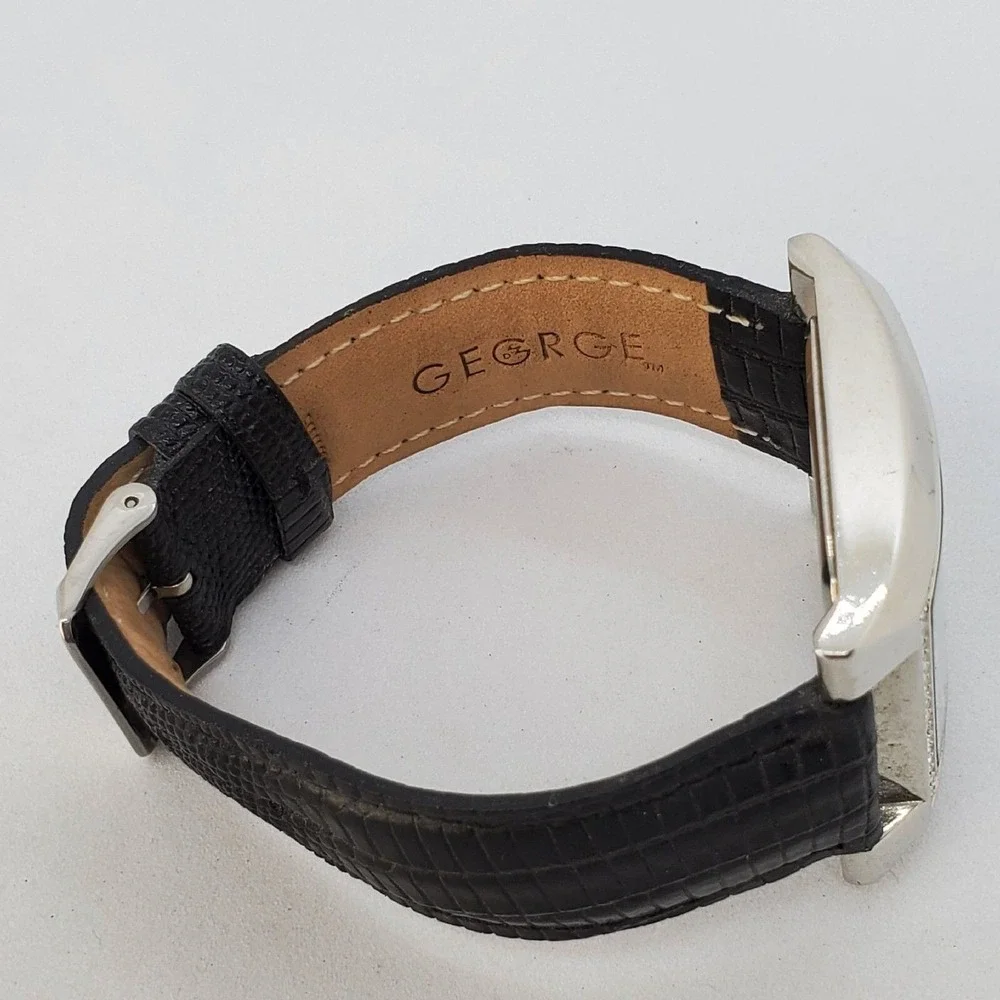 GEGRGE 38MM Women's Watch Crystal Bezel Black Leather Band Straps New Battery‎